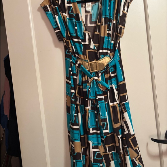 3sixteen Dresses & Skirts - 3sixteen Teal, Black & Gold Geometric Midi Dress